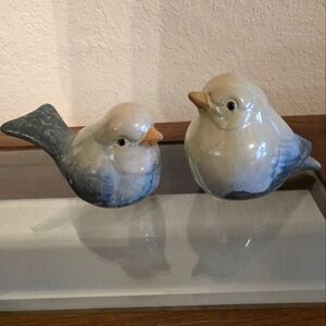 Hand made pottery blue bird pair